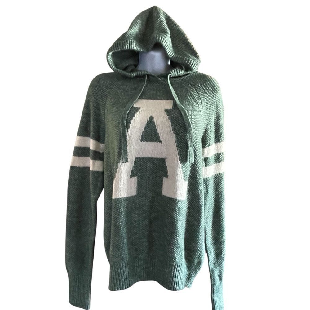 NWT Abercrombie & Fitch Long Sleeve Drawstring Hooded Sweater Green White Large